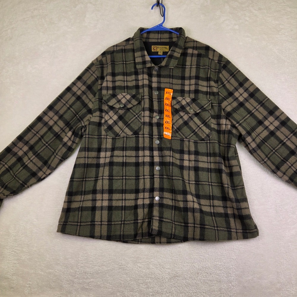 BC Clothing Heritage Mens XXL Waffle Lined Flannel Shirt Jacket Green Black